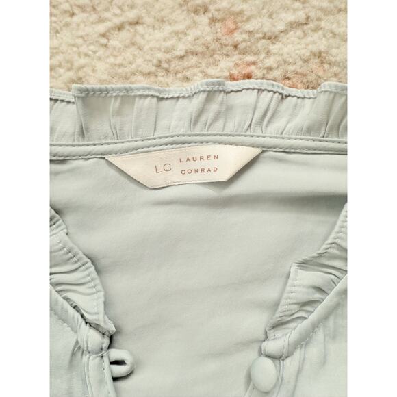 Women's Lauren Conrad light blue Ruffled Button-Up Long Sleeve Blouse Size small - Picture 8 of 15